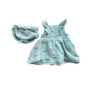 Angel Dear Muslin Gauze Ruffle Bubble Cupcakes Bday 2pc Dress Baby 6-12 Months